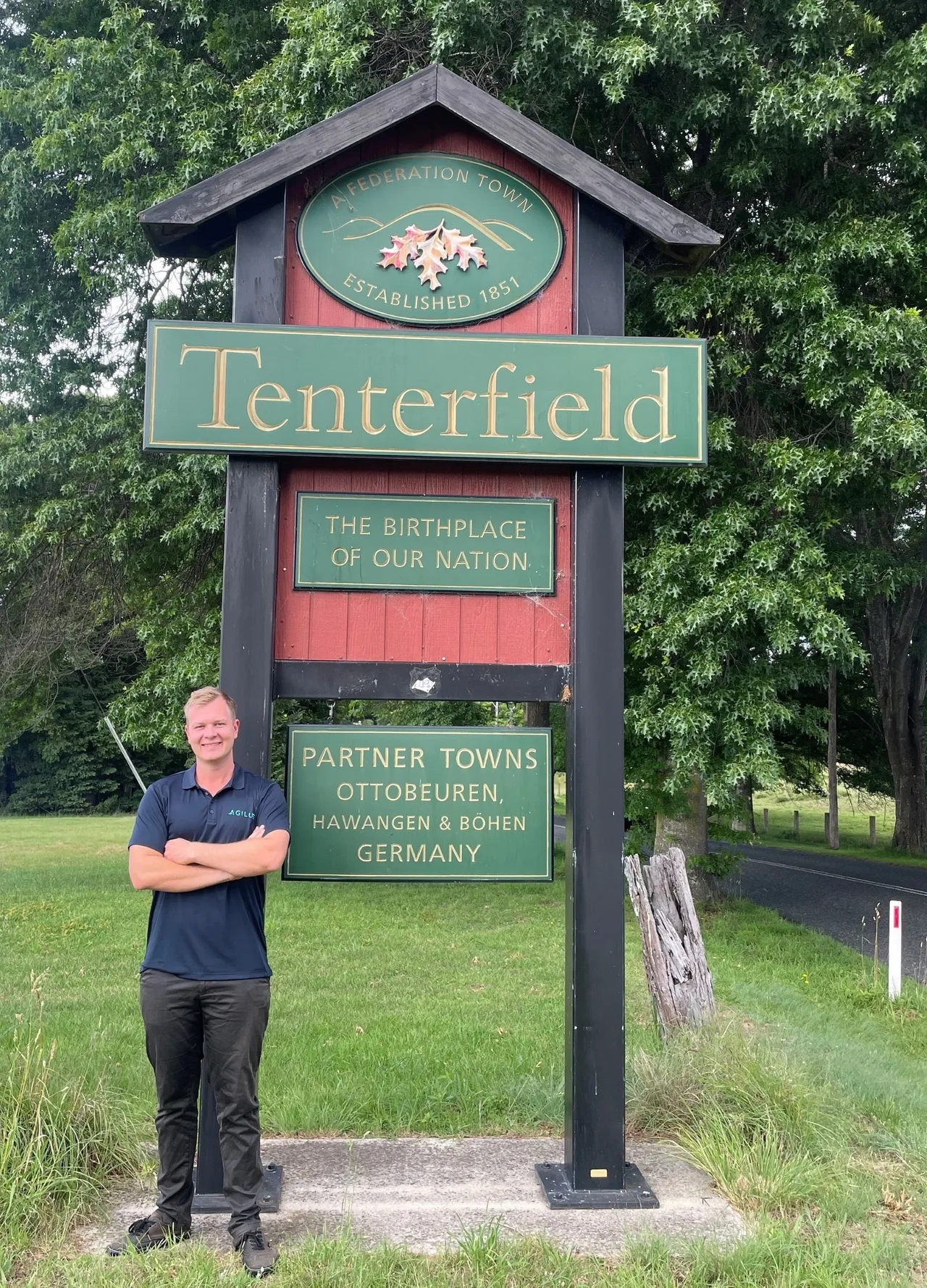 Agilus Bushfire Consultant Mitch Baade at the entrance to Tenterfield NSW whilst undertaking site visits.